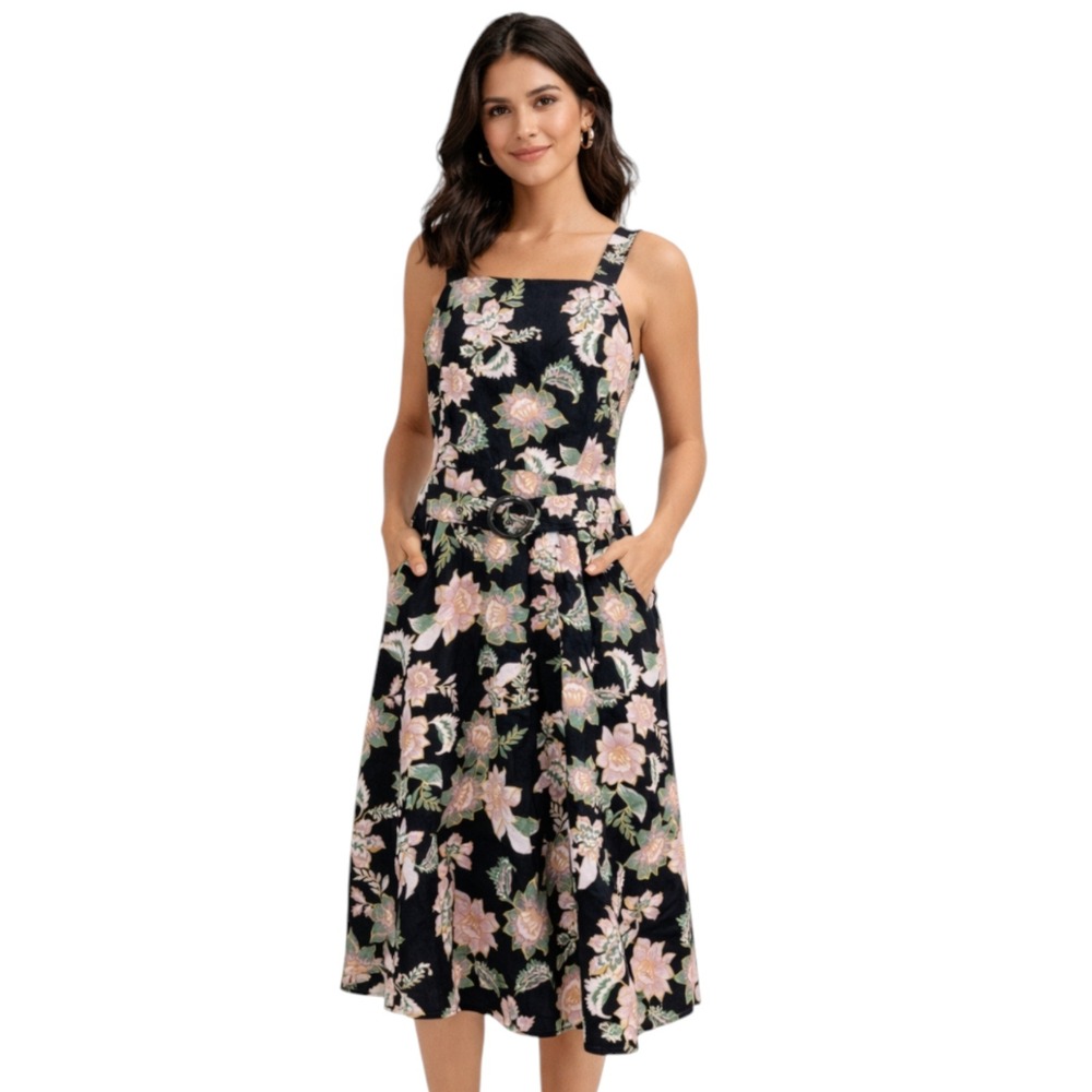 Who What Wear Black Floral Midi Dress